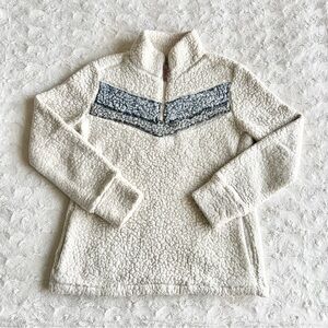 Weatherproof Sweatshirt Pullover Womens Small Cream Stripes 1/4 Zip Lined Fleece